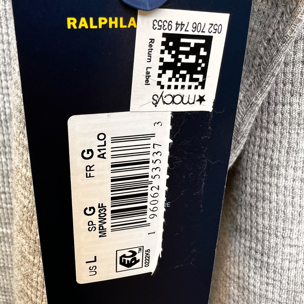 NWT Polo by Ralph Lauren Men’s Sleepwear Light Gray Long Sleeve Shirt SZ L - Picture 6 of 9